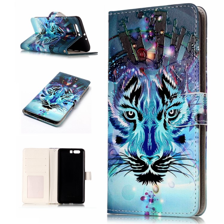 Pattern Printing Embossed Leather Protective Phone Case for Huawei P10 Plus - Tiger-2