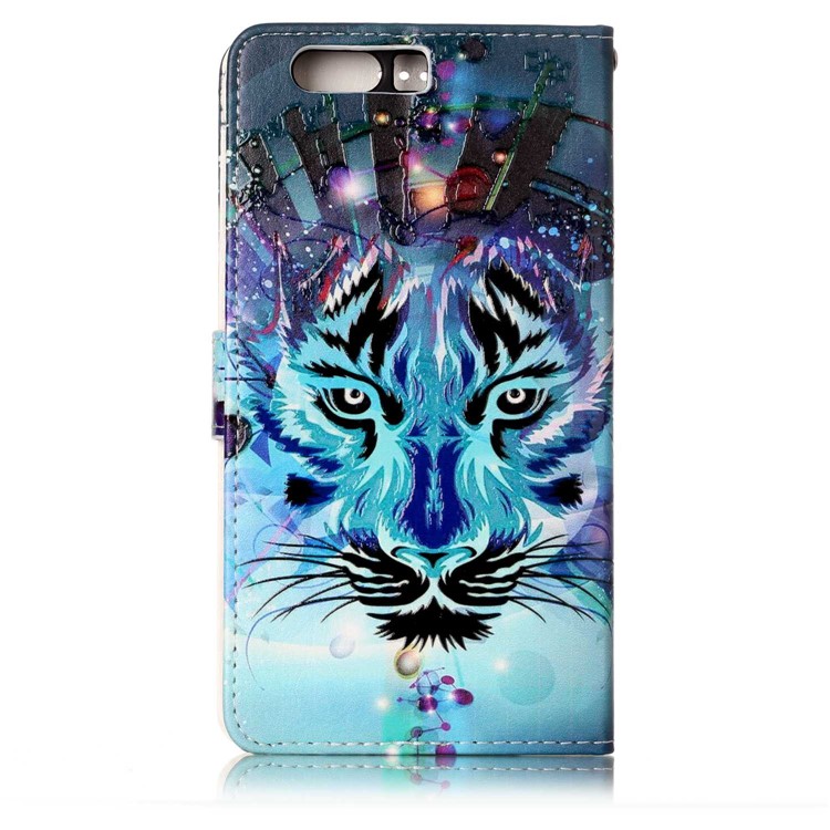Pattern Printing Embossed Leather Protective Phone Case for Huawei P10 Plus - Tiger-4