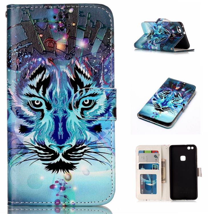 Pattern Printing Embossed Leather Protective Phone Case for Huawei P10 Lite - Tiger-1