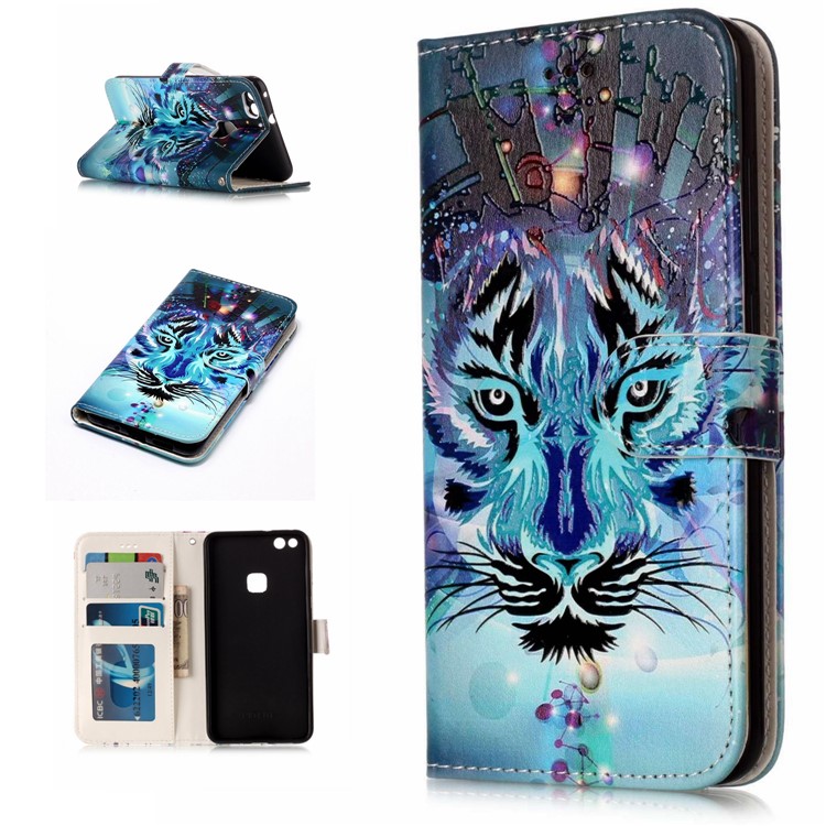 Pattern Printing Embossed Leather Protective Phone Case for Huawei P10 Lite - Tiger-2