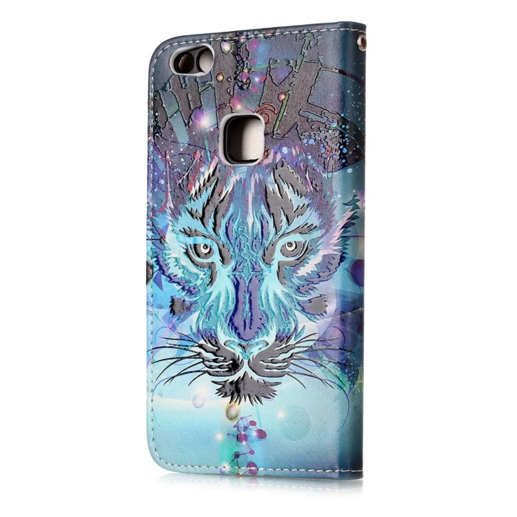 Pattern Printing Embossed Leather Protective Phone Case for Huawei P10 Lite - Tiger-6
