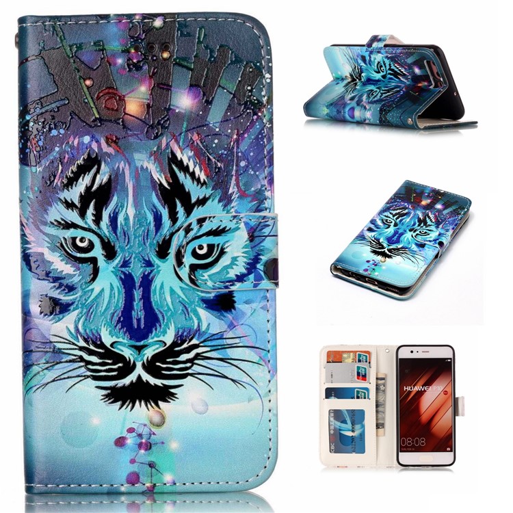 Pattern Printing Embossed Glossy Leather Protective Phone Case for Huawei P10 - Tiger-1
