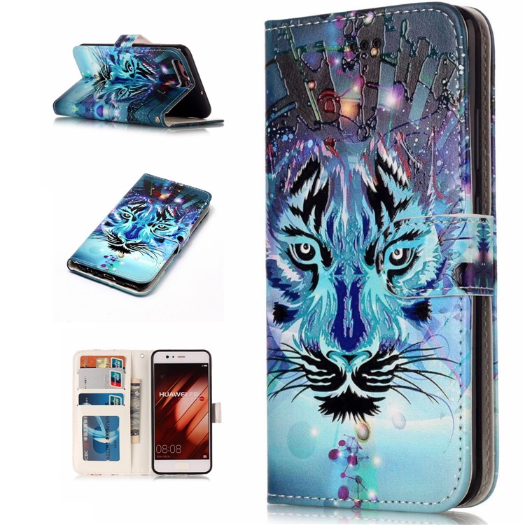 Pattern Printing Embossed Glossy Leather Protective Phone Case for Huawei P10 - Tiger-2
