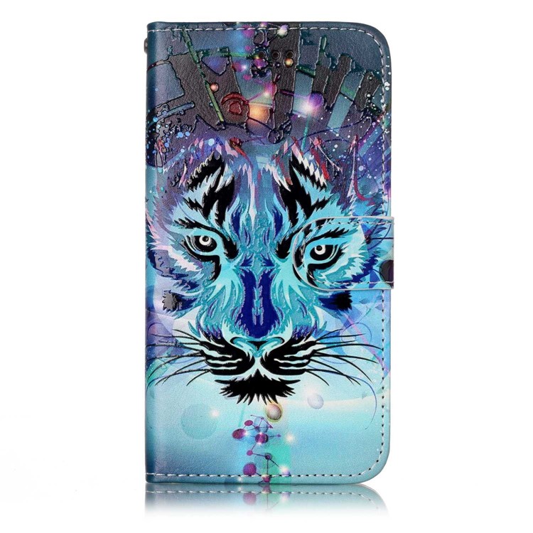 Pattern Printing Embossed Glossy Leather Protective Phone Case for Huawei P10 - Tiger-3