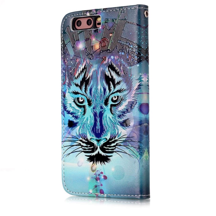Pattern Printing Embossed Glossy Leather Protective Phone Case for Huawei P10 - Tiger-6