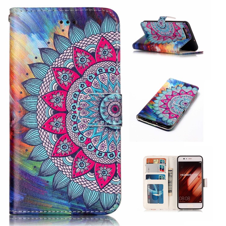 Impressão de padrões em relevo PU Leather Casing para Huawei P10 - flor-1