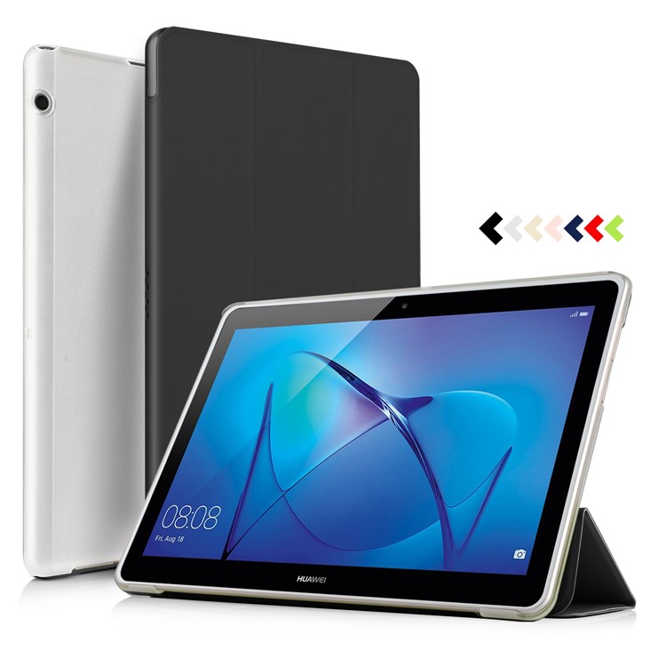 Tri-fold Stand Leather Case for Huawei MediaPad T3 10 - Black-1