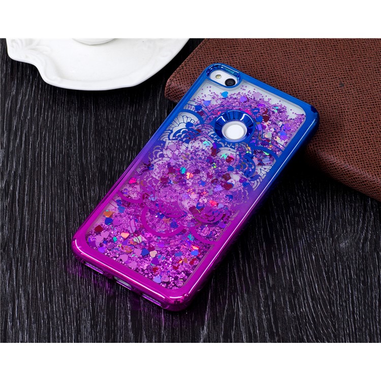 Electroplating Edges Liquid Glitter Powder Quicksand TPU Cellphone Case for Huawei P8 Lite (2017) / Honor 8 Lite - Henna Lotus-2