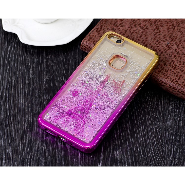 Liquid Glitter Powder Quicksand Electroplating Edges TPU Phone Cover for Huawei P10 Lite - Eiffel Tower-2