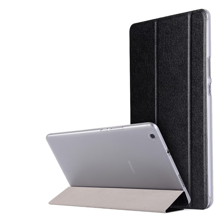 Silk Texture Tri-fold Stand Leather Case for Huawei MediaPad M3 Lite 8 - Black-1