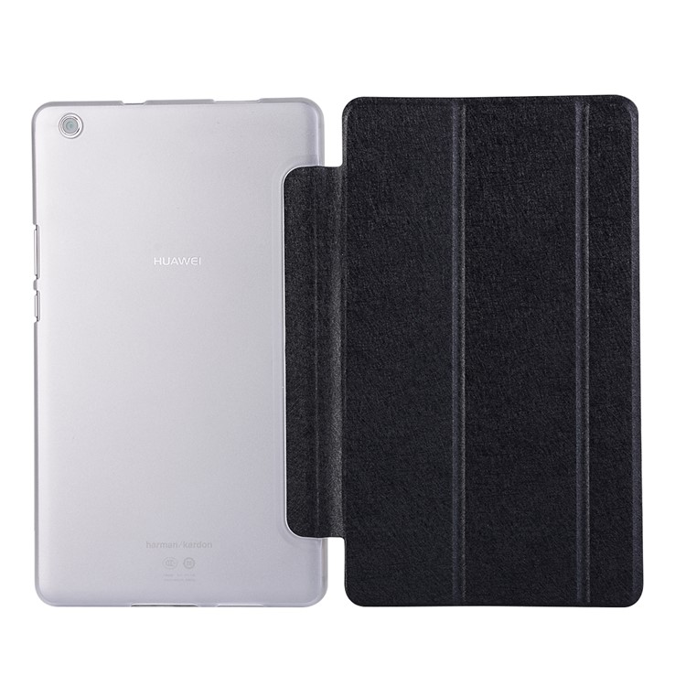 Silk Texture Tri-fold Stand Leather Case for Huawei MediaPad M3 Lite 8 - Black-3