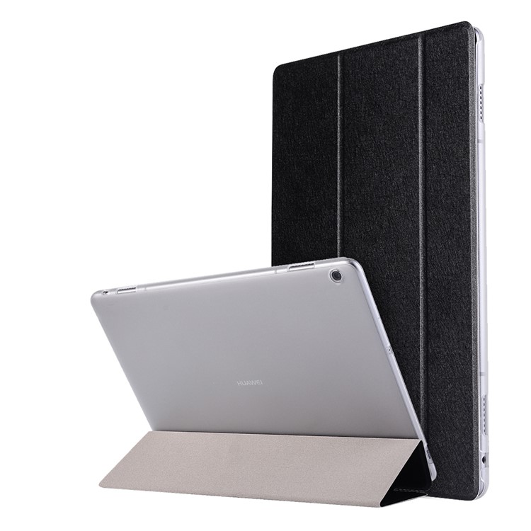 Silk Texture Tri-fold Stand Leather Case for Huawei MediaPad M3 Lite 10 - Black-1