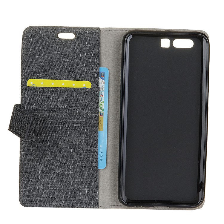 Linen Cloth PU Leather Wallet Case for Huawei Honor 9 - Black-4