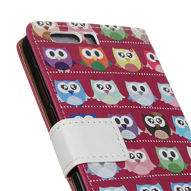 Pattern Printing Wallet Stand Leather Case with Magnet for Huawei Honor 9 - Purple Background Owls-3