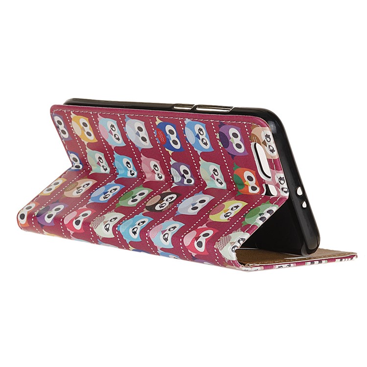 Pattern Printing Wallet Stand Leather Case with Magnet for Huawei Honor 9 - Purple Background Owls-4