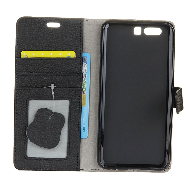 Litchi Grain Stand Genuine Leather Wallet Mobile Shell for Huawei Honor 9 - Black-4
