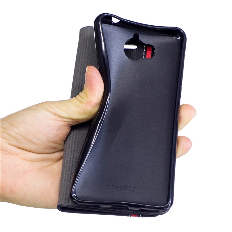 Bi-color Leather Stand Mobile Case Accessory for Huawei Y5 (2017) - Black-8