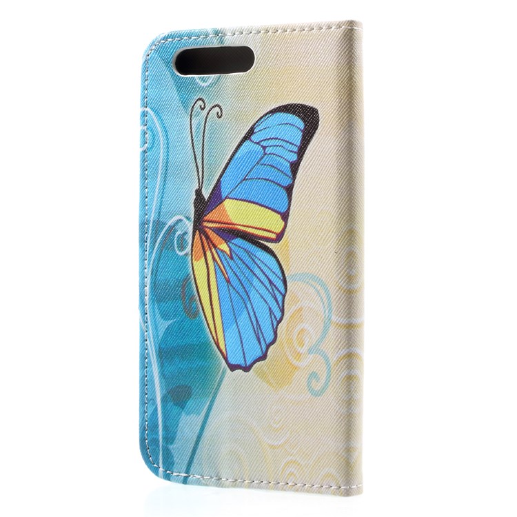 Stand de Billetera de Cuero PU Estampado Para Huawei Honor 9 - Mariposa Azul y Amarilla