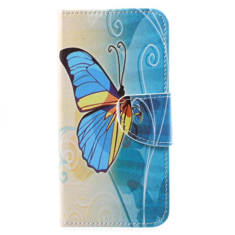 Guscio In Pelle Con Motivo PU Per Huawei Huawei 9 - Farfalla Blu E Gialla-3