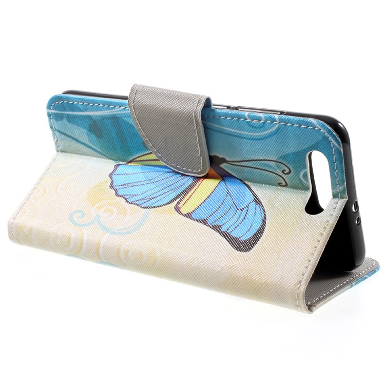 Guscio In Pelle Con Motivo PU Per Huawei Huawei 9 - Farfalla Blu E Gialla-4