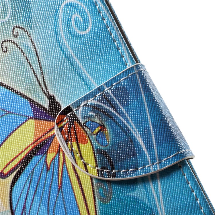 Guscio In Pelle Con Motivo PU Per Huawei Huawei 9 - Farfalla Blu E Gialla-7