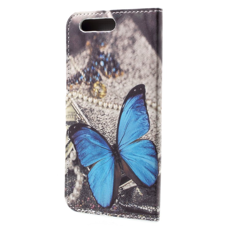 Patterned PU Leather Wallet Stand Cover for Huawei Honor 9 - Blue Butterfly-2