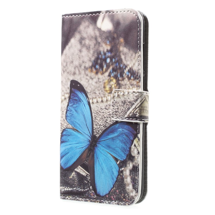 Couvercle de Support de Portefeuille en Cuir PU à Motifs Pour Huawei Honor 9 - Papillon Bleu