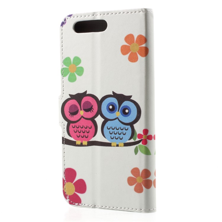 Custodia in tessuto in cuoio con borchie in cuoio per Huawei Honor 9 - Due gufi-2
