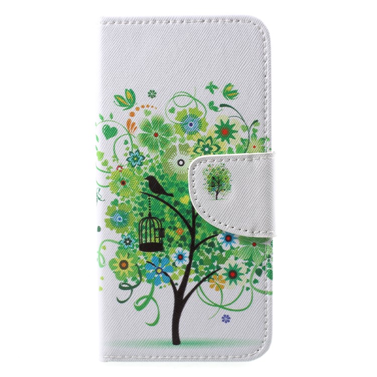 Copertura in cuoio con copricapo in cuoio con supporto per Huawei Honor 9 - Fiori Verdi Albero e Uccelli-1