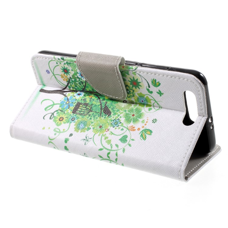 Copertura in cuoio con copricapo in cuoio con supporto per Huawei Honor 9 - Fiori Verdi Albero e Uccelli-4