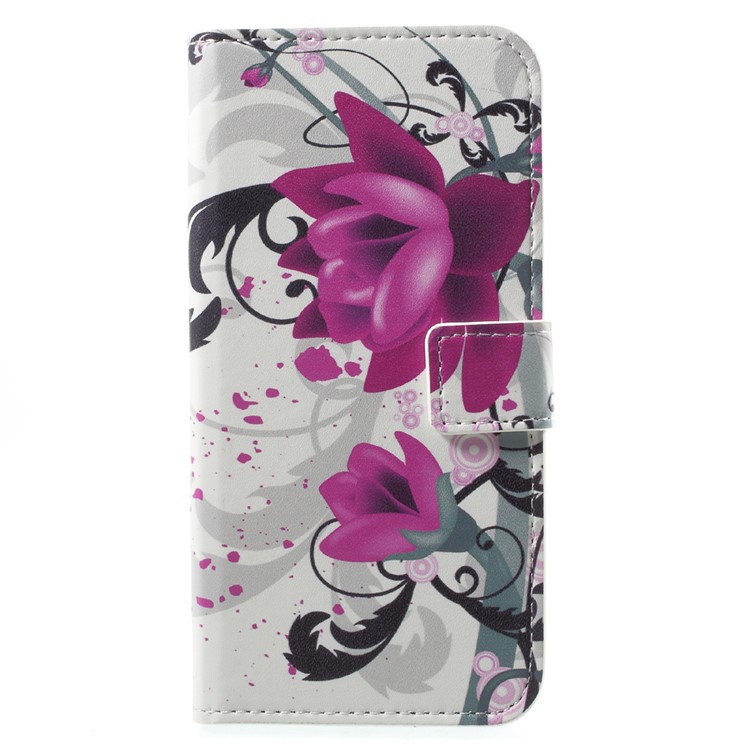 Custodia in cuoio con custodia in pelle modello con supporto per Huawei Honor 9 - fioritura lilla fiore-1