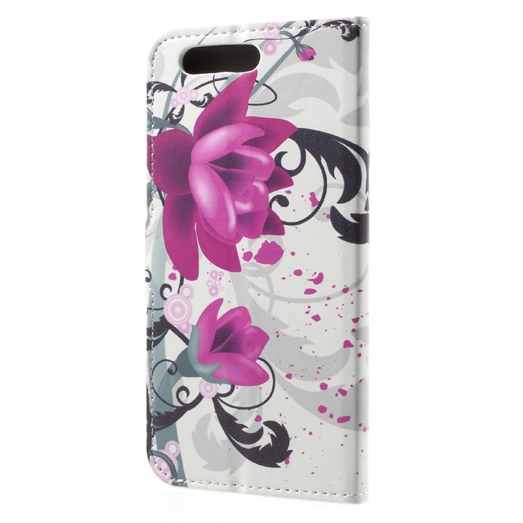 Custodia in cuoio con custodia in pelle modello con supporto per Huawei Honor 9 - fioritura lilla fiore-2