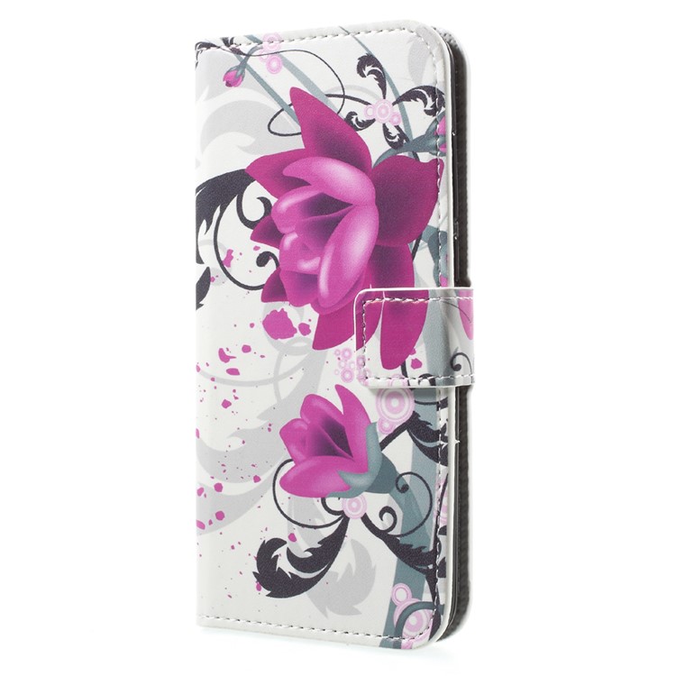 Custodia in cuoio con custodia in pelle modello con supporto per Huawei Honor 9 - fioritura lilla fiore-3