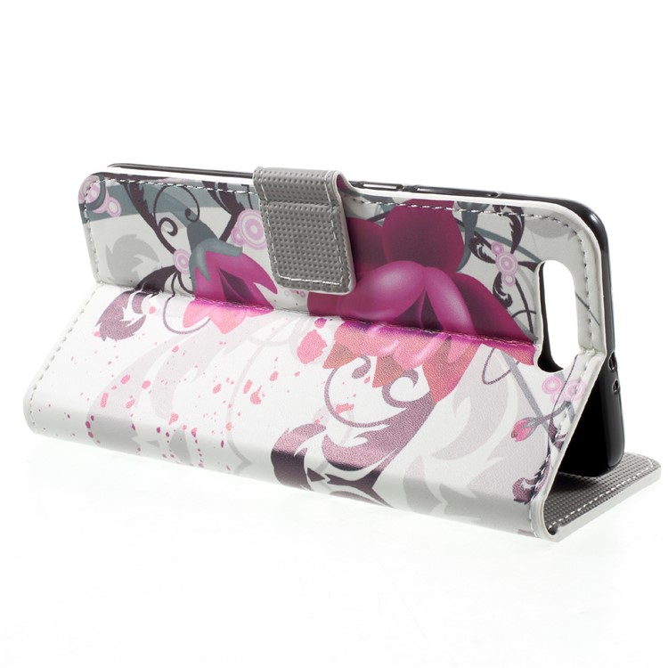 Custodia in cuoio con custodia in pelle modello con supporto per Huawei Honor 9 - fioritura lilla fiore-4
