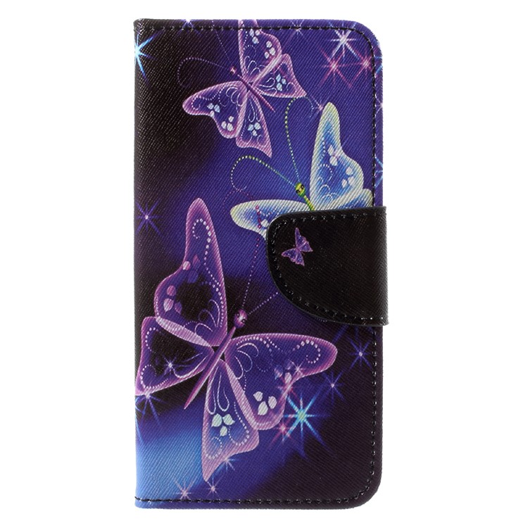 Cubierta de cuero con diseño de la PU de cuero con construido-En Monedero para Huawei Honor 9 - púrpura mariposa-1