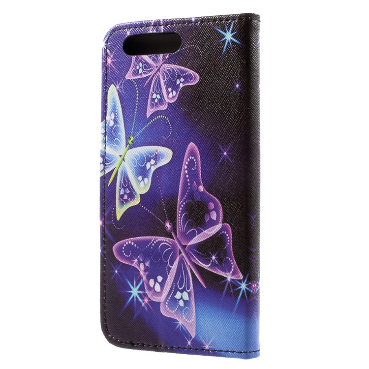 Cubierta de cuero con diseño de la PU de cuero con construido-En Monedero para Huawei Honor 9 - púrpura mariposa-2