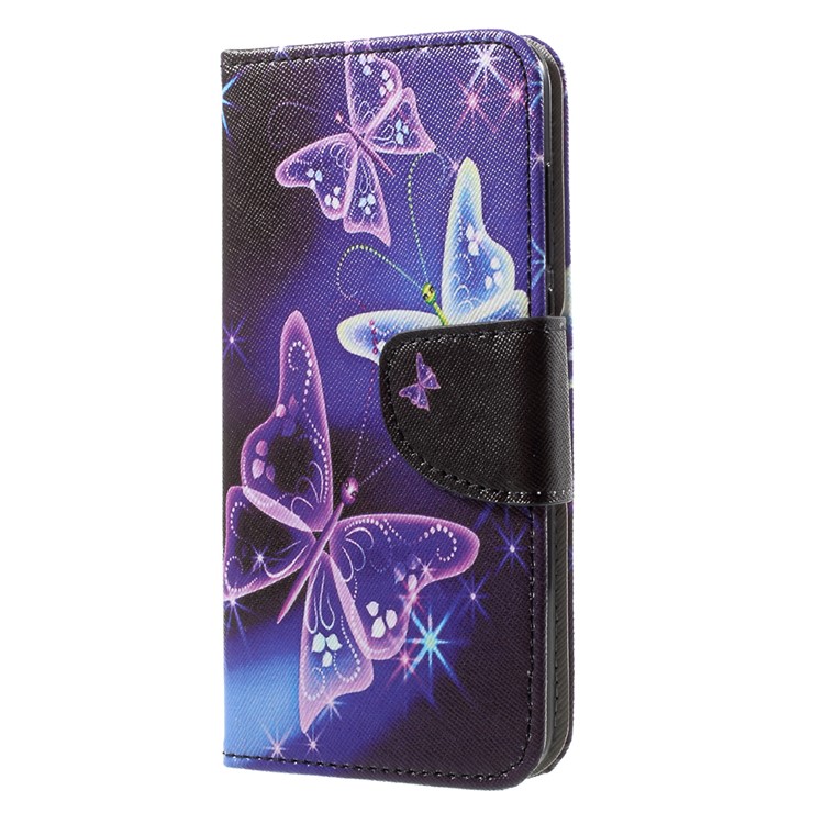 Cubierta de cuero con diseño de la PU de cuero con construido-En Monedero para Huawei Honor 9 - púrpura mariposa-3