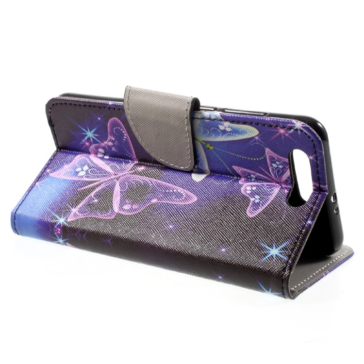 Cubierta de cuero con diseño de la PU de cuero con construido-En Monedero para Huawei Honor 9 - púrpura mariposa-4