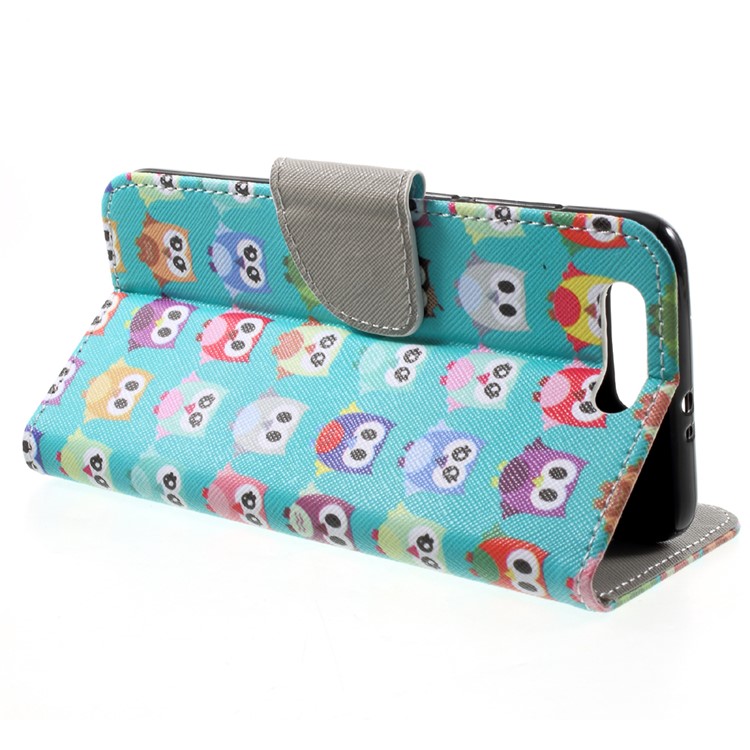 Custodia in pelle con struttura in cuoio con custodia integrata per Huawei Honor 9 - Un gruppo di gufi Sfondo verde-4
