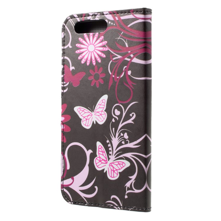 Gemusterter PU-lederner Geldbörsenstandschutzkasten Für Huawei Ehre 9 - Rosa Schmetterling-2