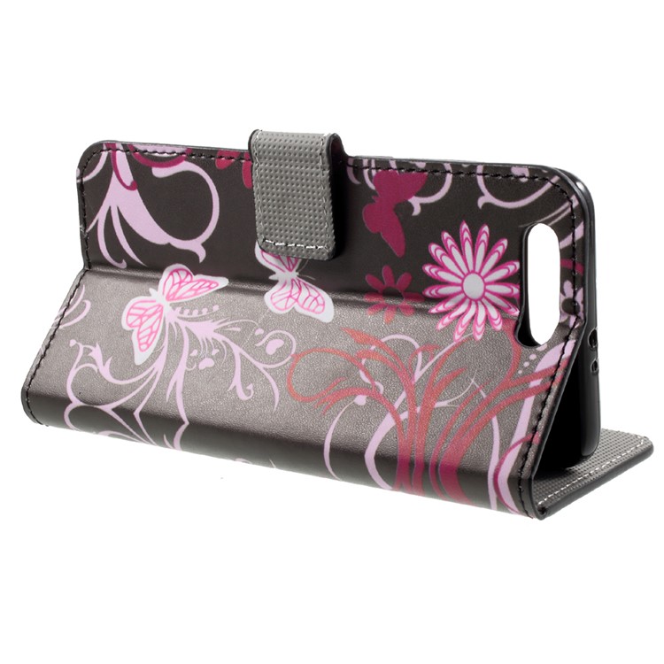 Gemusterter PU-lederner Geldbörsenstandschutzkasten Für Huawei Ehre 9 - Rosa Schmetterling-4