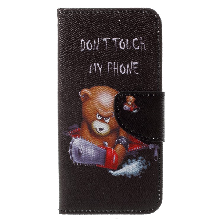 Copertura protettiva del telefono delle cellule del supporto del portafoglio in pelle modello PU per Huawei Honor 9 - Orso con seghe elettriche-1
