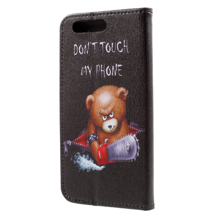 Copertura protettiva del telefono delle cellule del supporto del portafoglio in pelle modello PU per Huawei Honor 9 - Orso con seghe elettriche-2