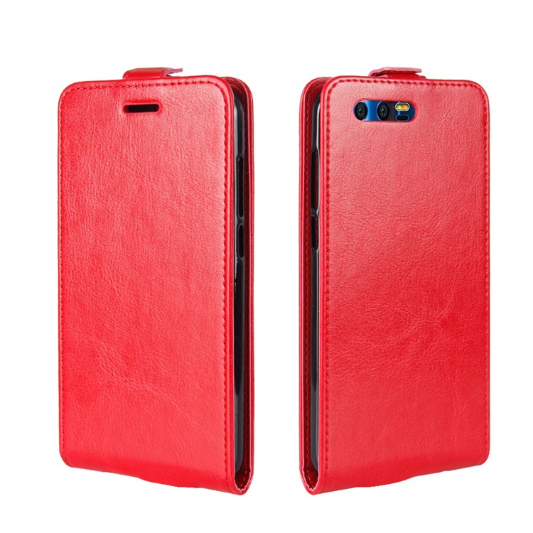 Crazy Horse Texture Card Holder PU Leather Vertical Flip Mobile Shell for Huawei Honor 9 - Red-4