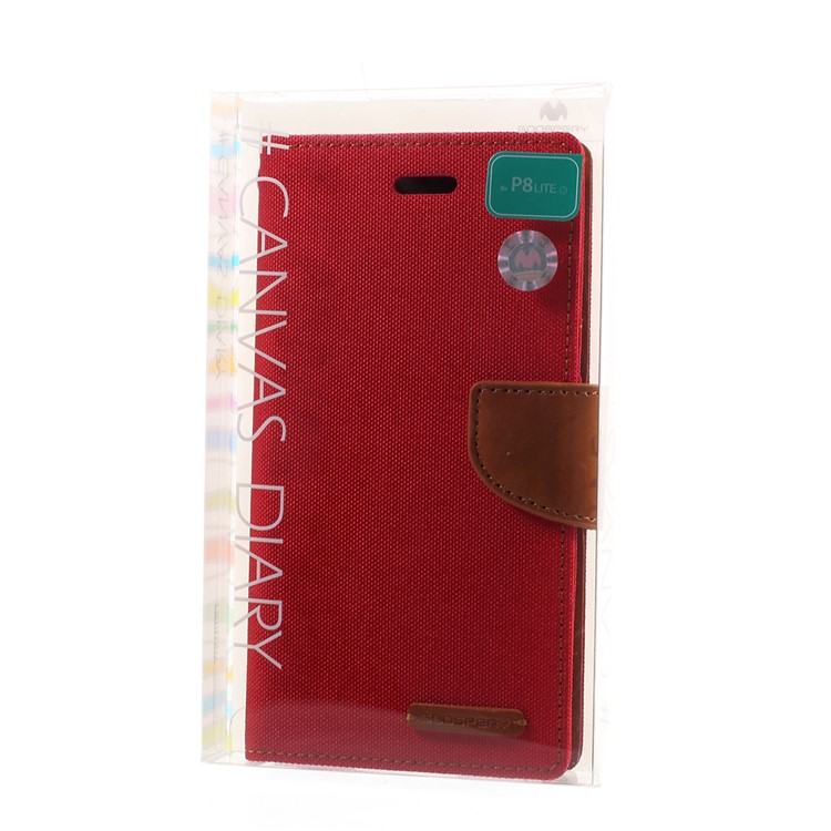 MERCURY GOOSPERY Canvas Diary Leather Wallet Phone Case for Huawei P8 Lite (2017) / Honor 8 Lite - Red-9