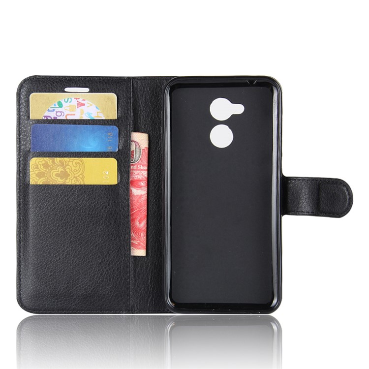 Litchi Skin PU Leather Wallet Stand Cell Phone Casing for Huawei Honor 6A - Black-3