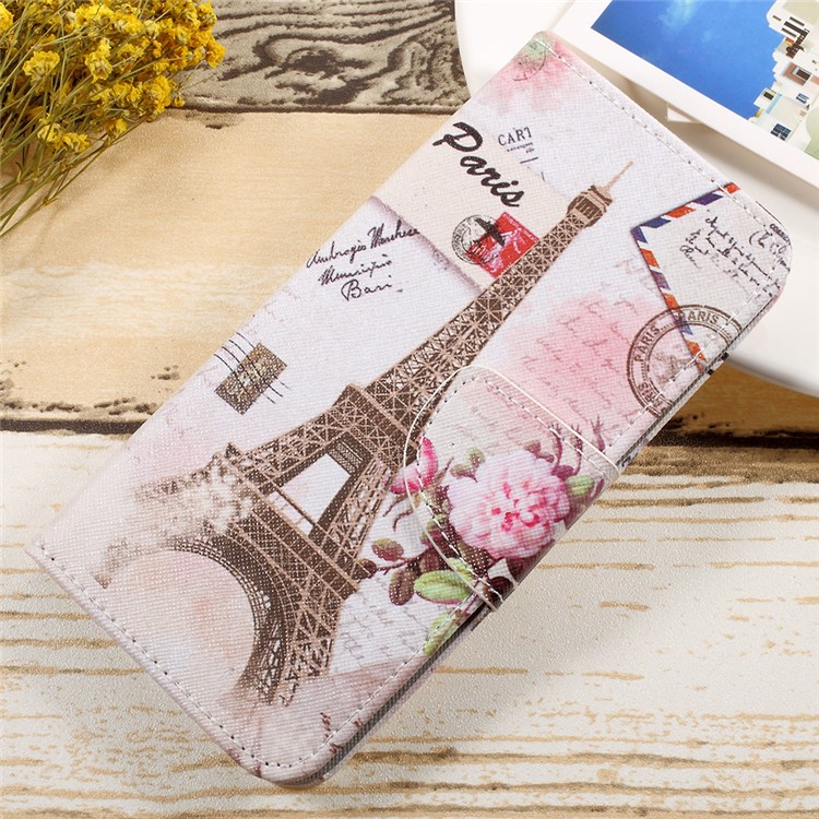 Pattern Printing Leather Wallet Phone Case with Stand for Huawei Honor 6A - Postcard Style Eiffel Tower-1