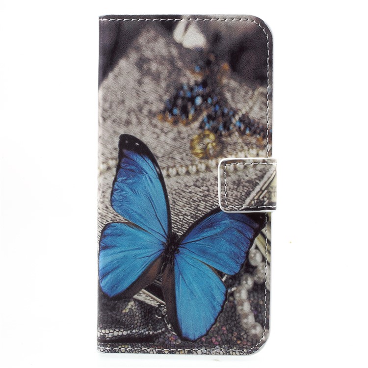 Patrón De Impresión De La Cartera De Cuero Teléfono Celular Con Soporte Para Huawei Honor 6A - Mariposa Azul-1