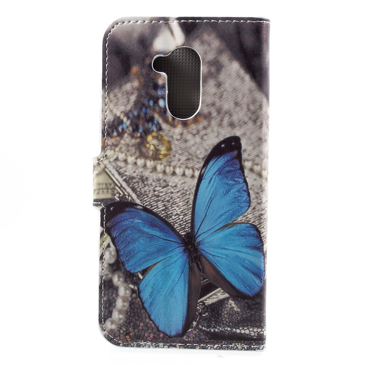 Carcasa Del Teléfono Celular de Cuero de Billetera de la Billetera de Impresión Con Soporte Para Huawei Honor 6a / Honor 5C Pro - Mariposa Azul-2