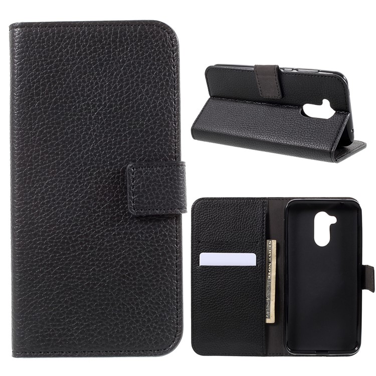 Litchi Skin PU Leather Wallet Stand Mobile Phone Case for Huawei Honor 6A - Black-1